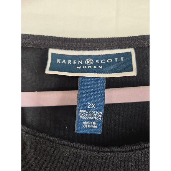 Karen Scott Plus 2X Shirt Autumn Harvest Bicycle Pumpkins Top Gold Bling Sparkle - Picture 6 of 12